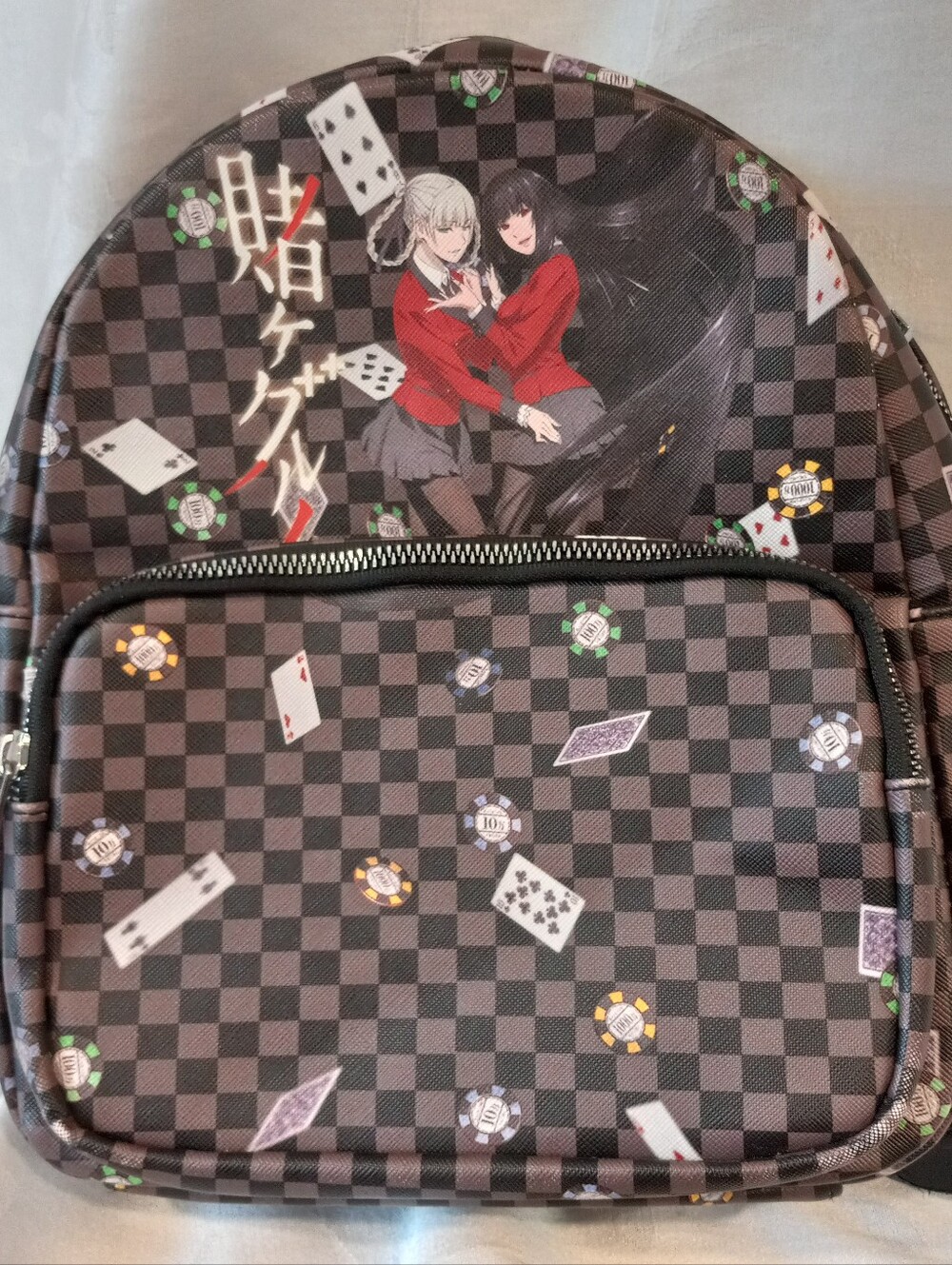 Anime Card Game Checkerboard Backpack - Black/Brown
